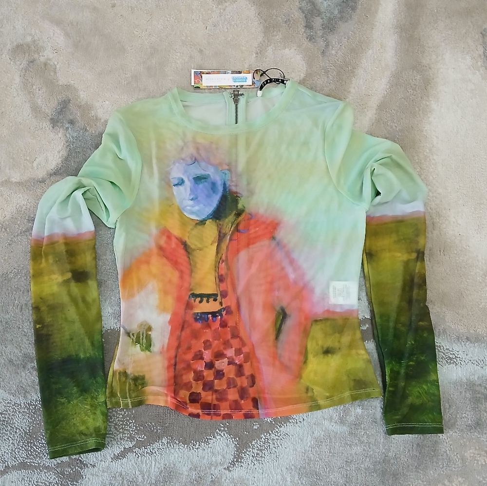 NWT ALICE + OLIVIAA+O X Kidsuper Delaina Long Sleeve‎ Crop Top - Natural - Picture 3 of 10